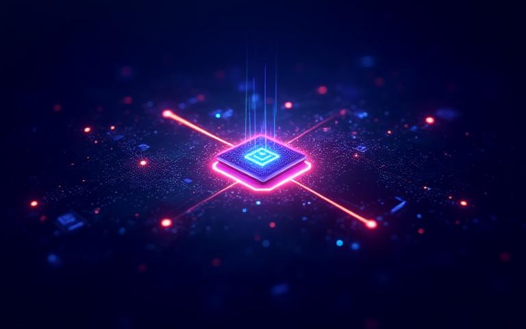 Abstract representation of quantum computing interacting with energy grid data